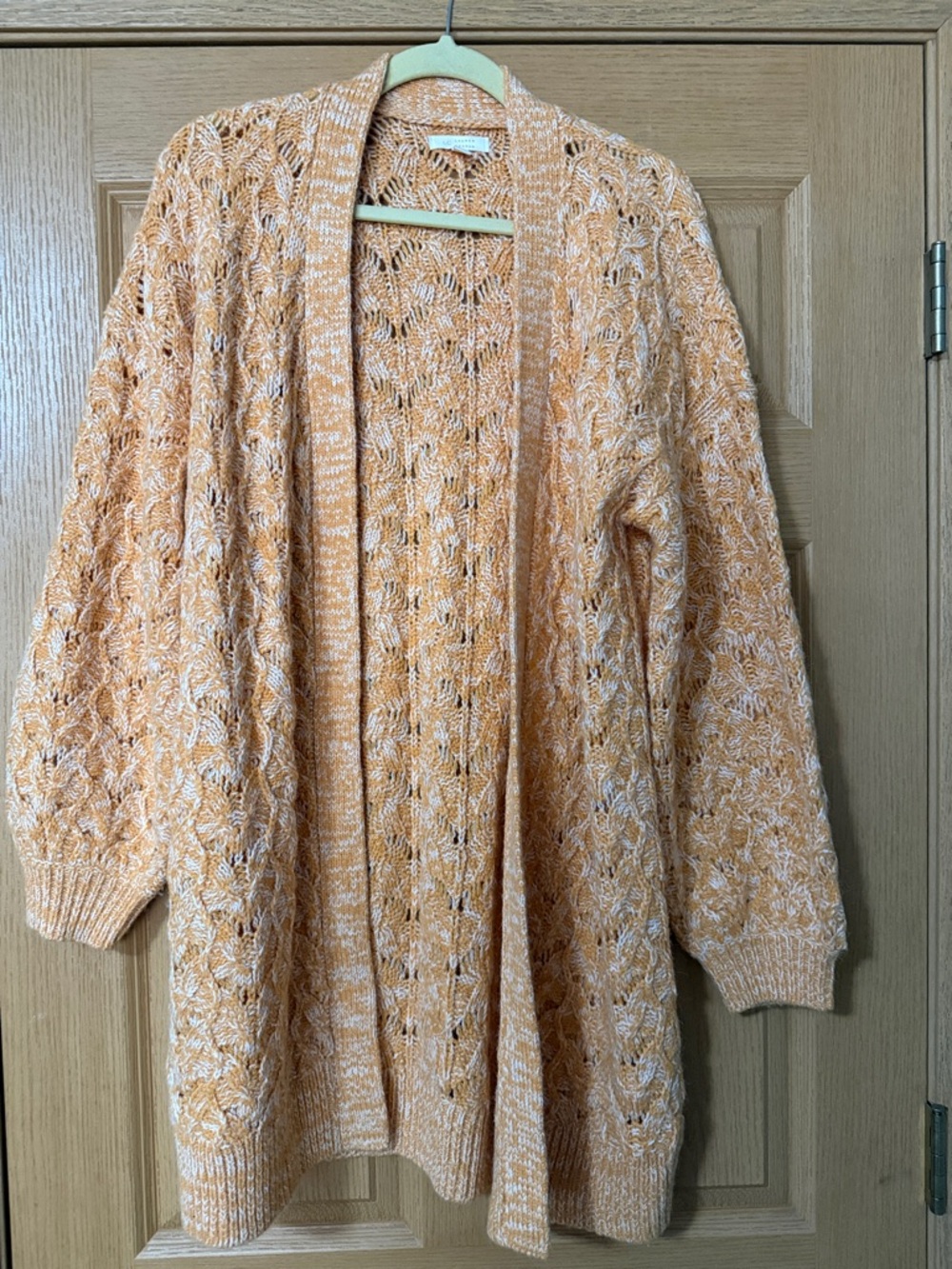LC Lauren Conrad Peach-White Open Front Knit Cardigan